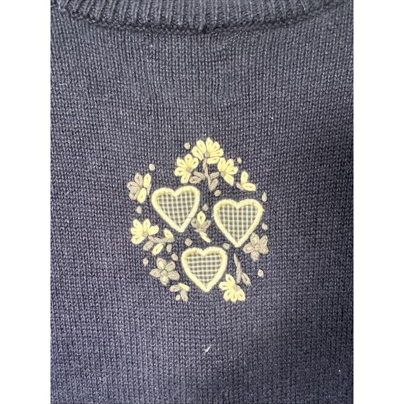 VTG Christopher Banks Sweater Vest L Hand Knitted Hearts Embroidered Granny Core - Picture 4 of 8